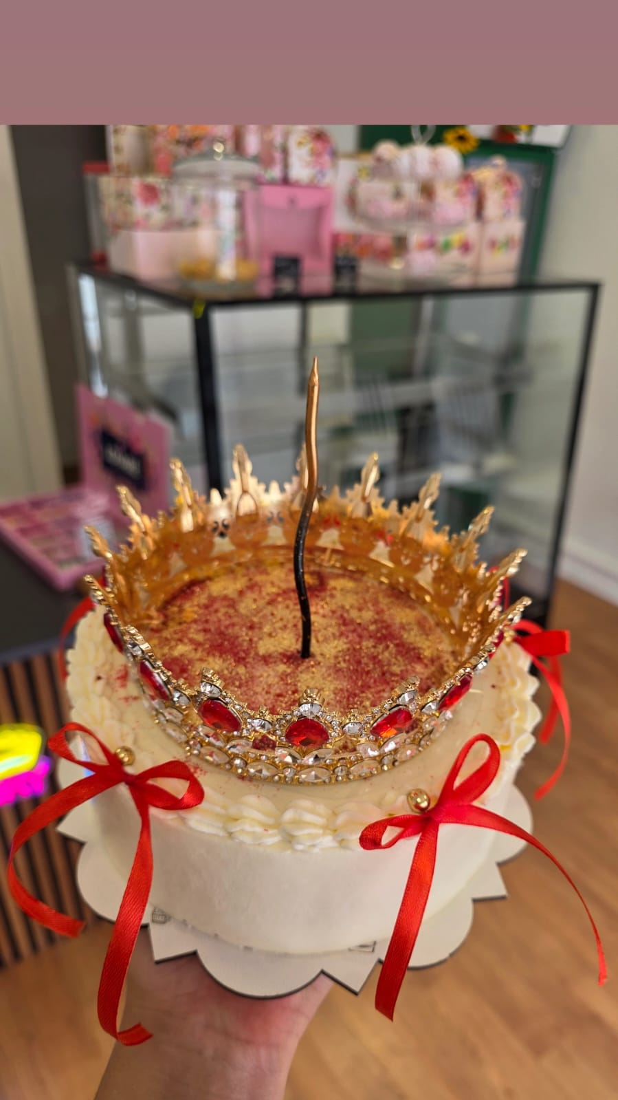 Red Jewel Crown & Ribbon Cake