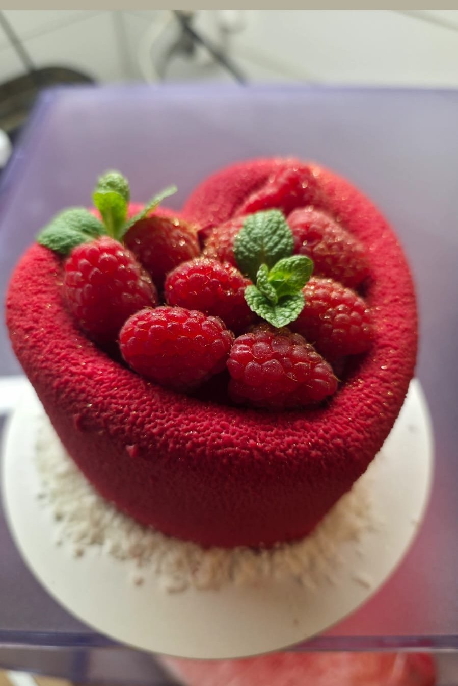 Raspberry Heart Mousse Cake