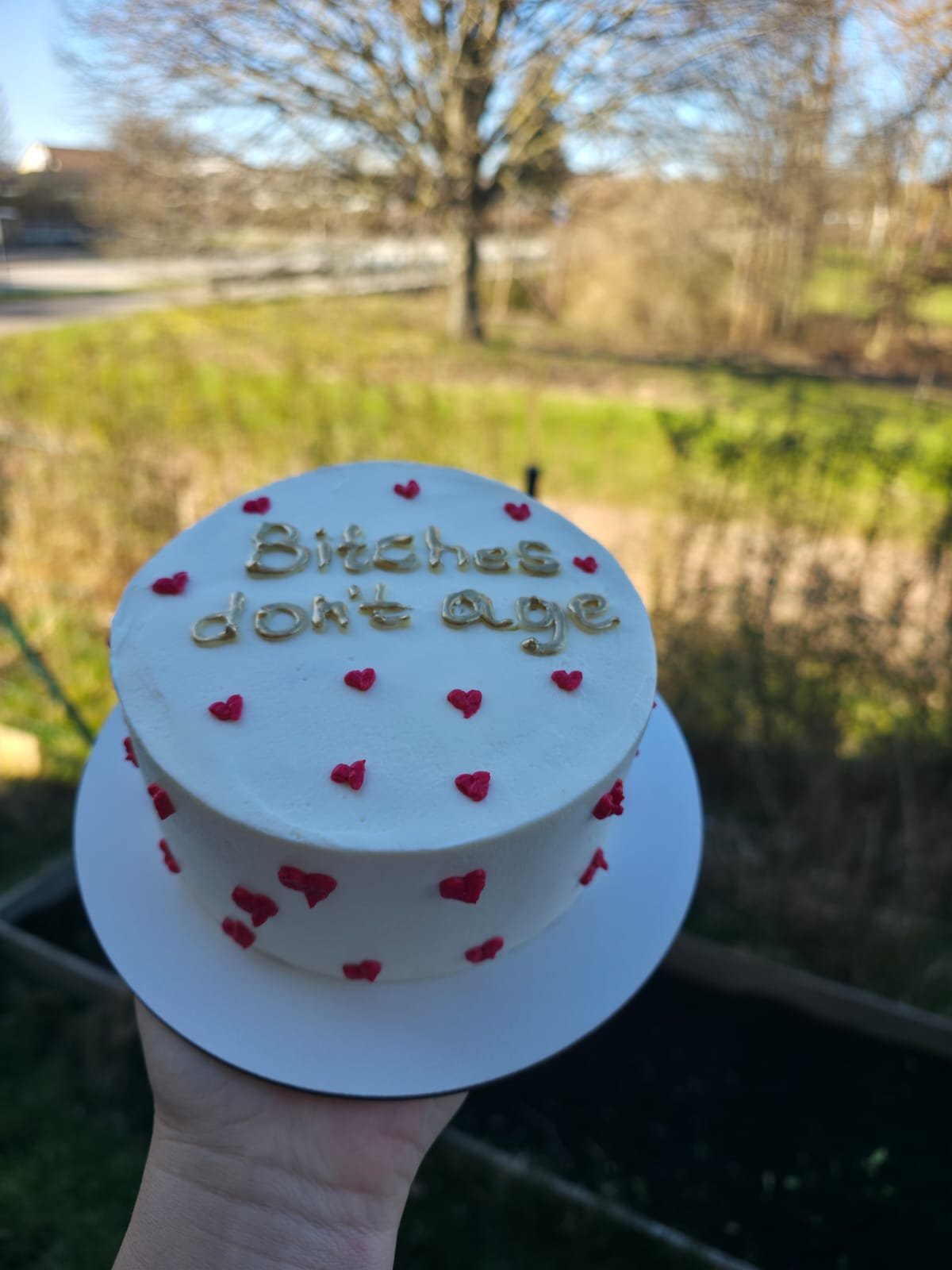 White Cake with Hearts & Message