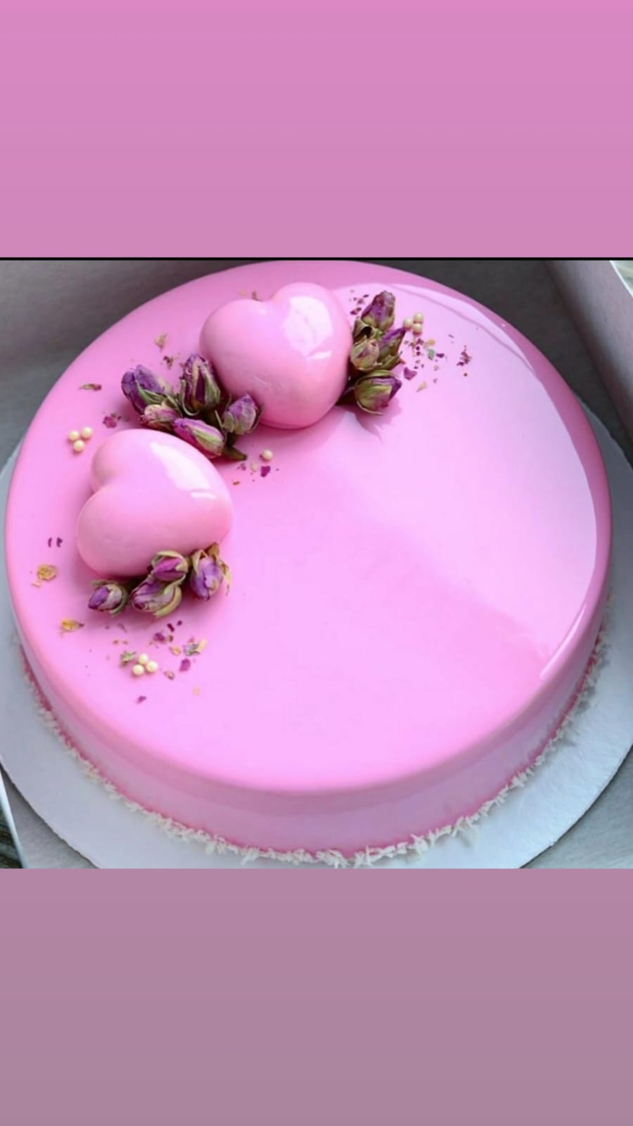 Pink Mirror Glaze Cake with Hearts