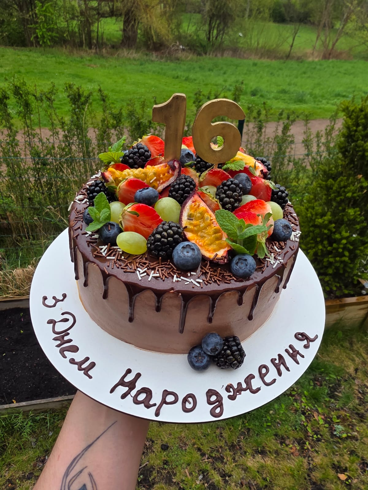 Chocolate Drip Cake with Fruit