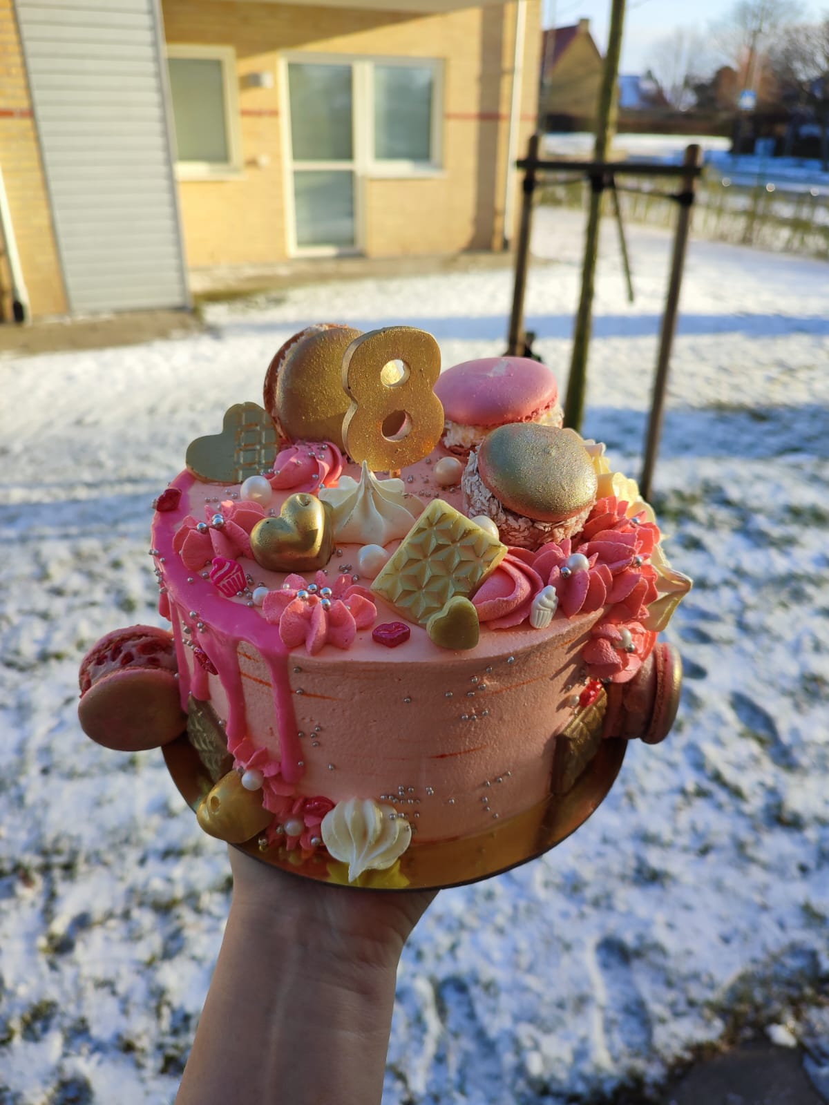 Pink Macaron Drip Cake