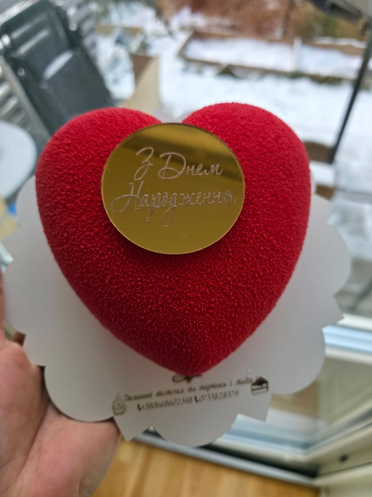 Heart Mousse Cake with Gold Plaque