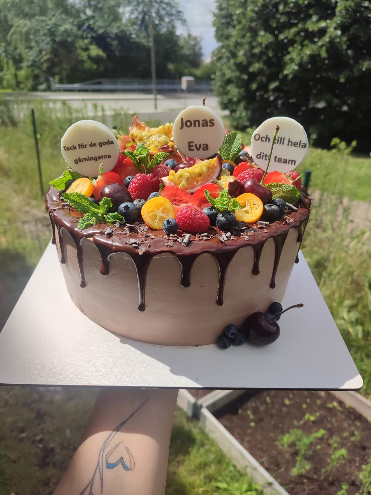 Thank You Fruit Drip Cake