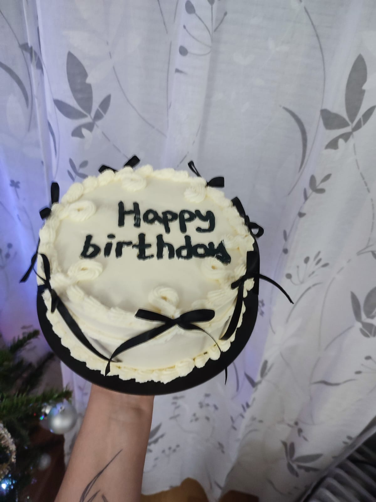 Cream Cake with Black Bows